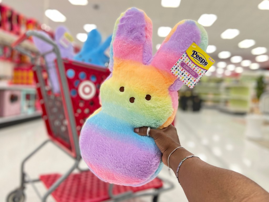multi-colored Peeps bunny plush in store