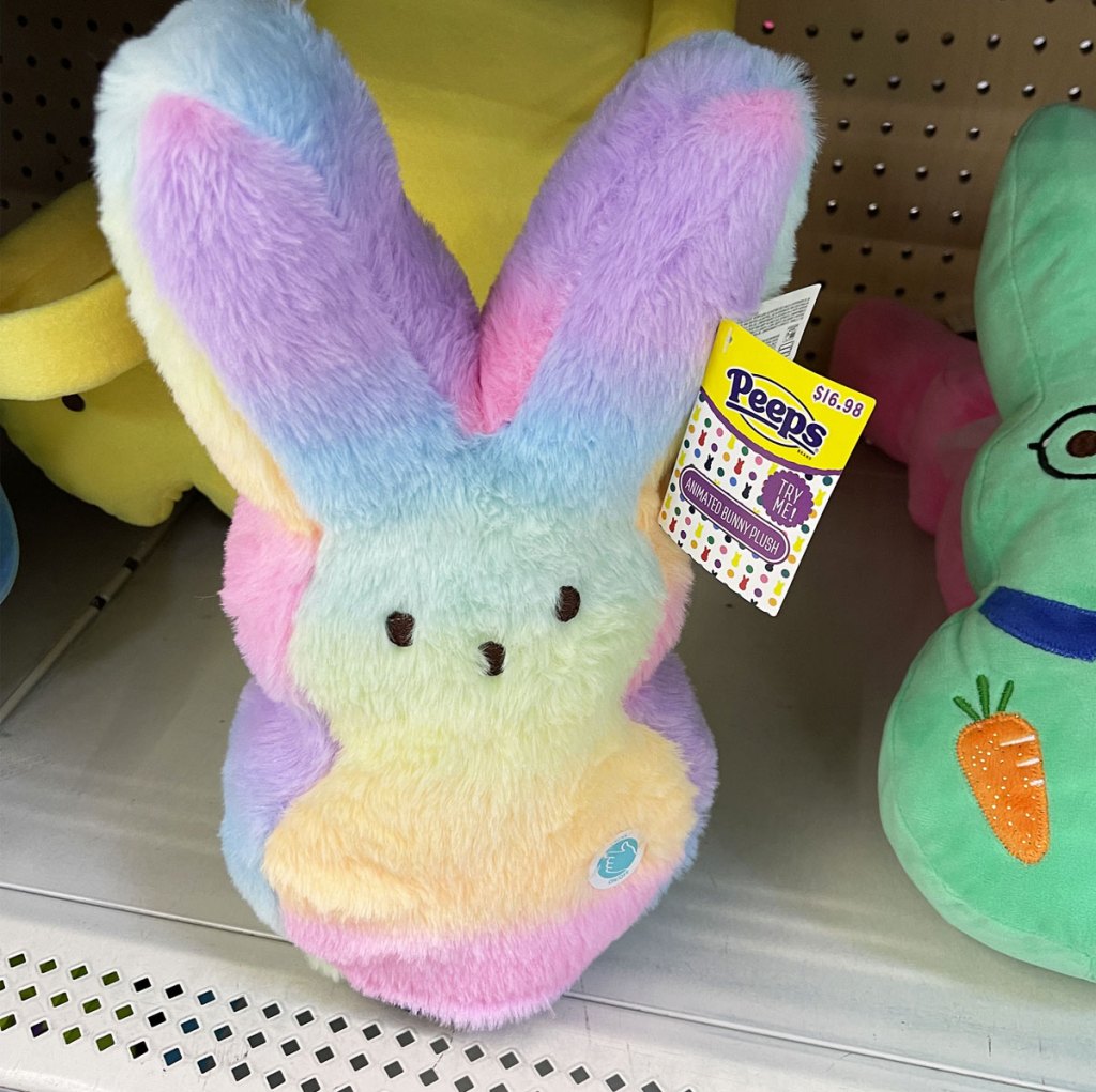 rainbow peeps bunny plush on store shelf