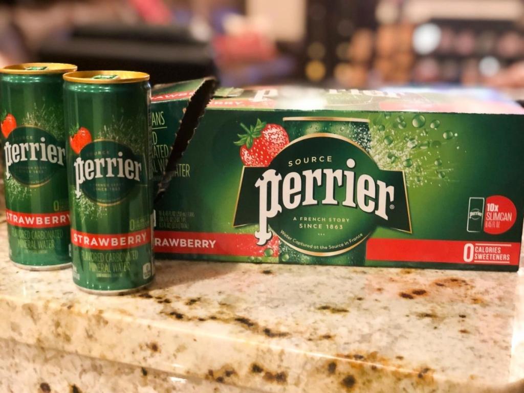 Perrier Carbonated Mineral Water Slim Cans, Strawberry Flavored