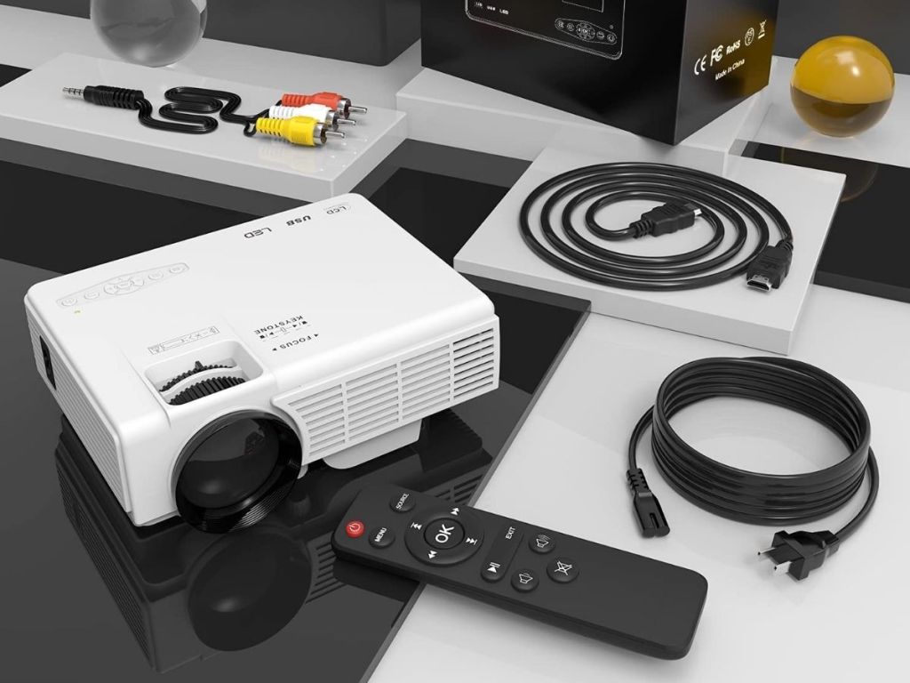 mini projector with remote and accessories