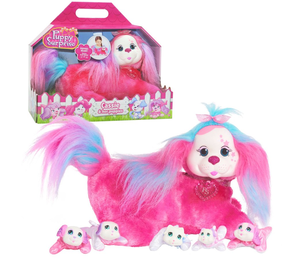 pink dog plush with puppies