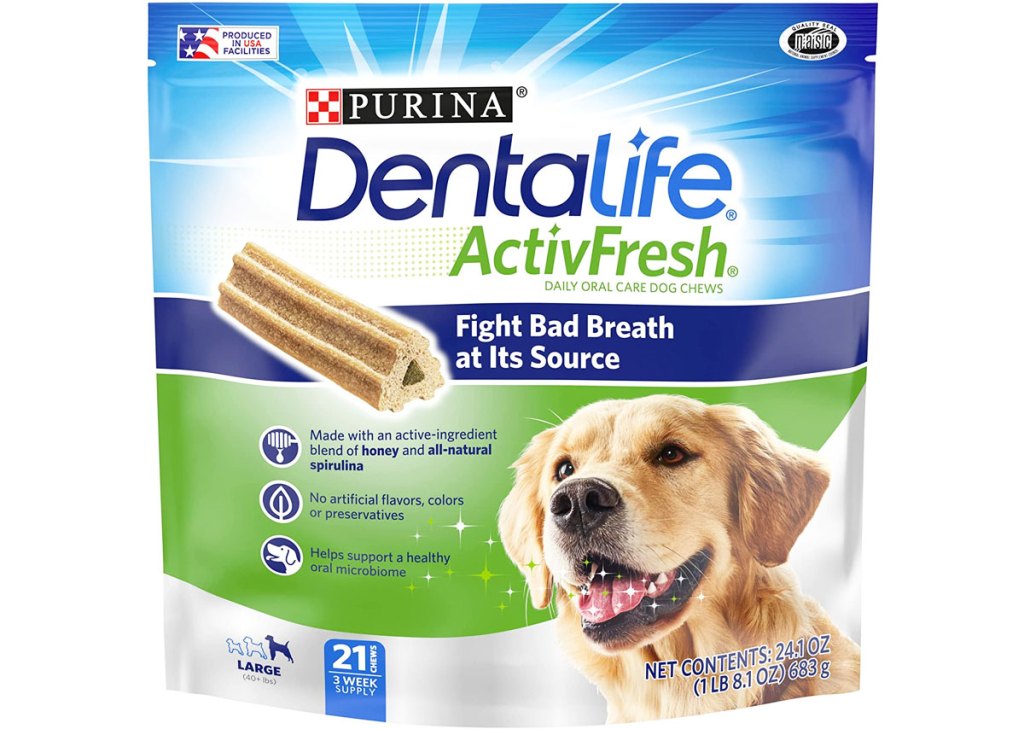 bag of Purina DentaLife ActivFresh dog treats