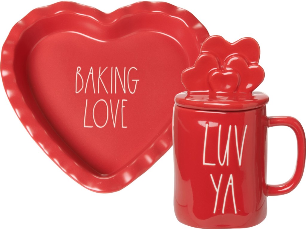 red heart baking pan and red heart mug