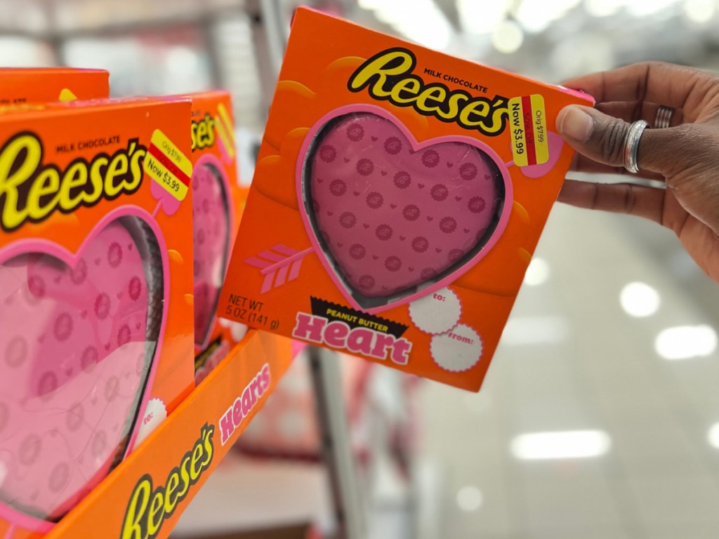 heart-shaped Valentine's Day chocolate peanut butter candy in store