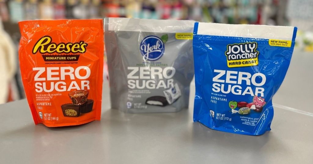 three bags of zero sugar candy