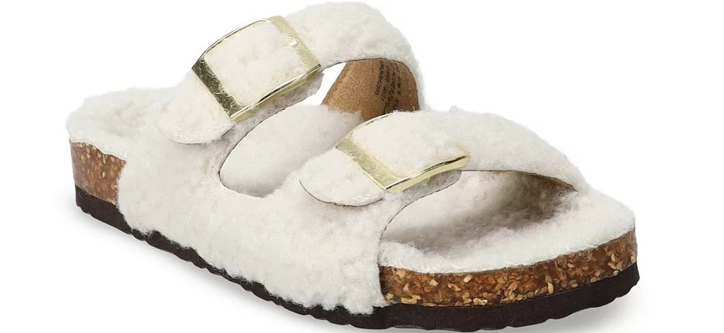 slide sandals with faux fur on them
