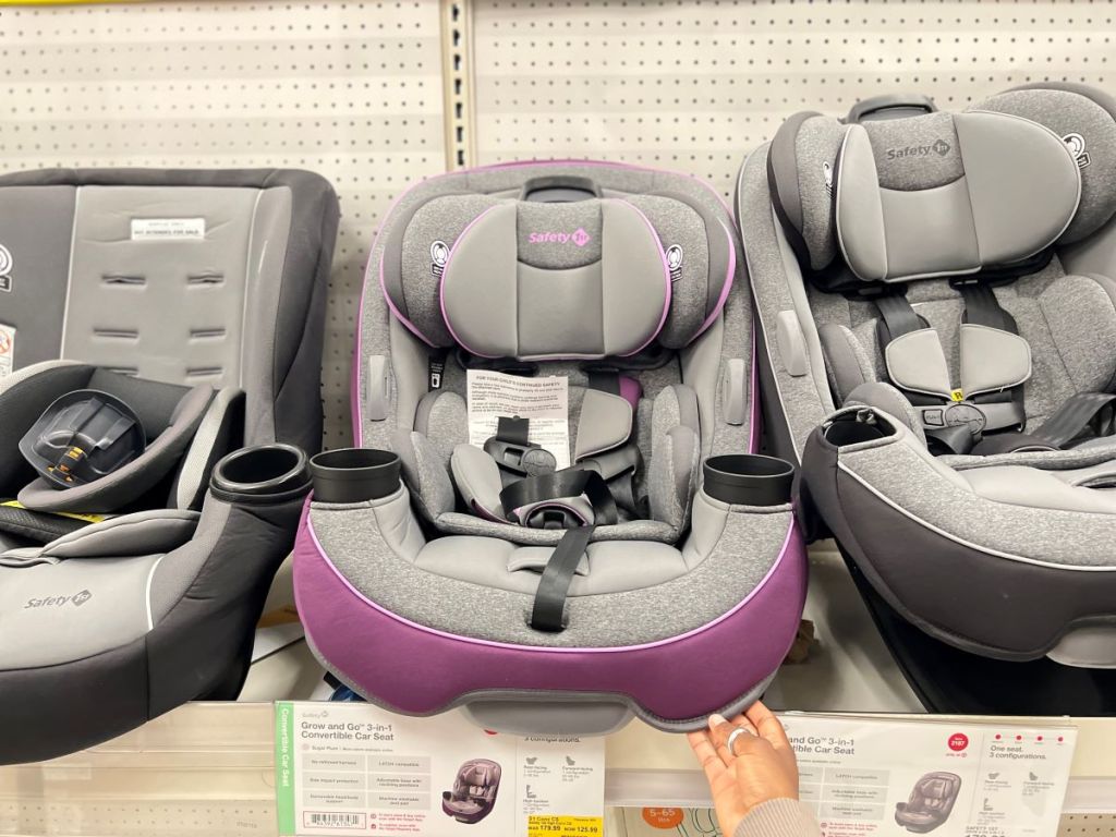 car seats on a shelf at Target