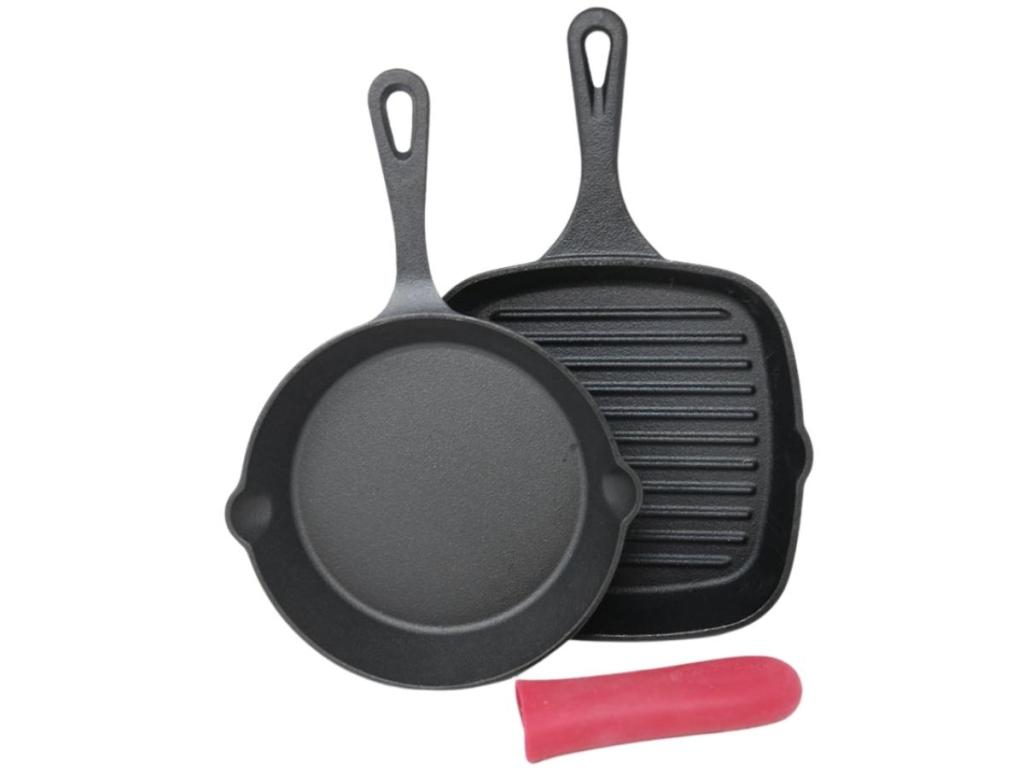 Sedona Cast Iron Skillet and Grill 2-Piece Set w/ Handle Holder