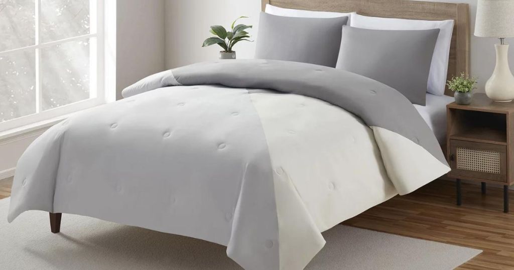 Serta So Soft 3-Piece Grey Reversible Comforter Set