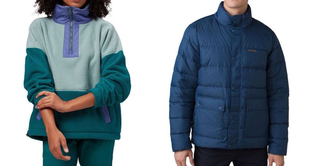 woman wearing a sherpa sweatshirt and a man in a jacket
