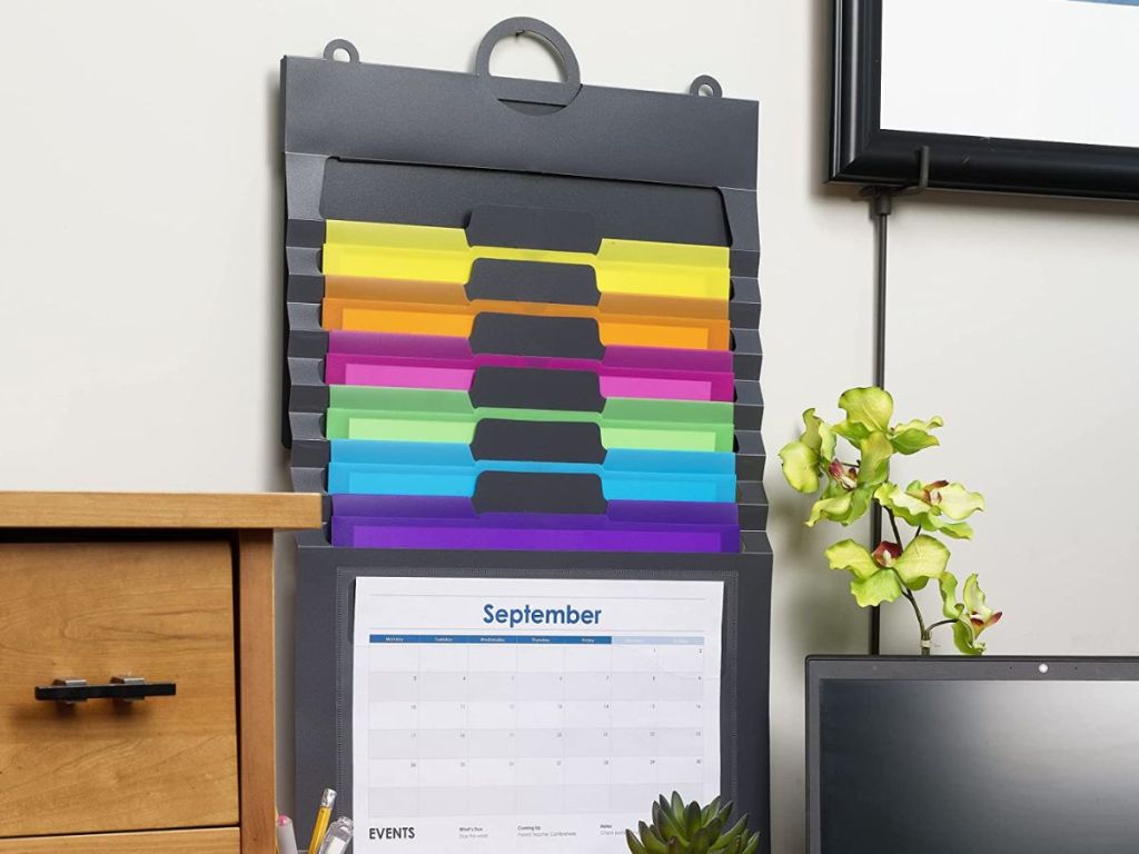 Colorful organizer hanging on a wall