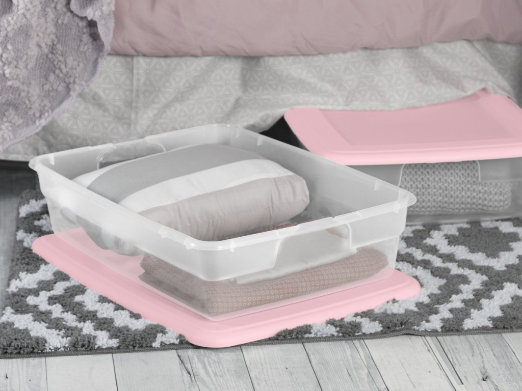 Sterilite Plastic 28 Qt. Storage Box Blush Pink Set of 8