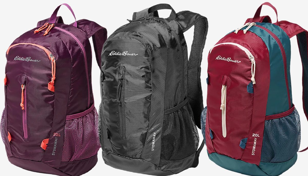 three outdoor backpacks in different colors