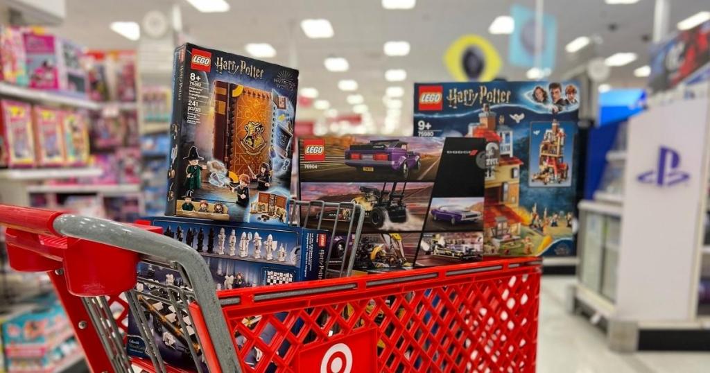 target cart full of lego building kits