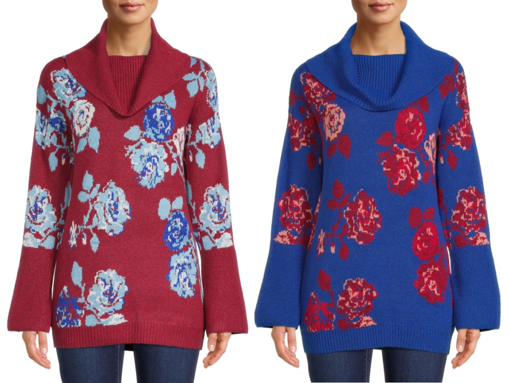 The Pioneer Woman Floral Jacquard Cowl Neck Sweater