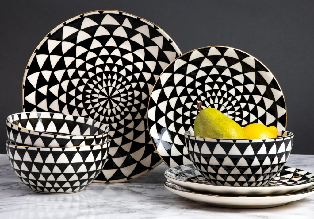 black and white medallion dinnerware set