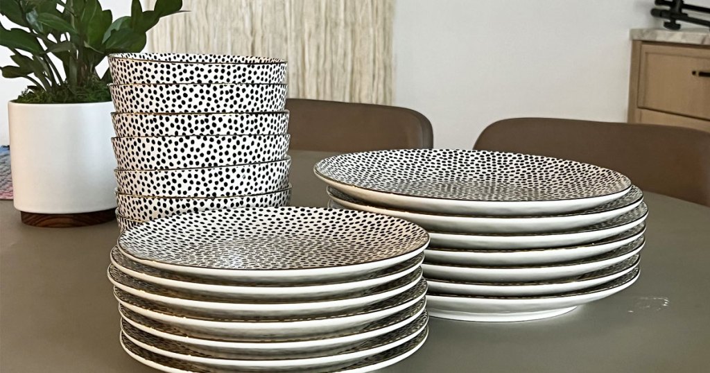 Thyme & Table Dinnerware Black & White Dot plates and bowls