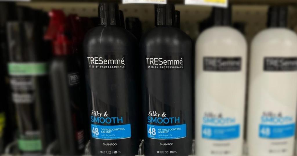 bottles of tresemme smooth and silky shampoo