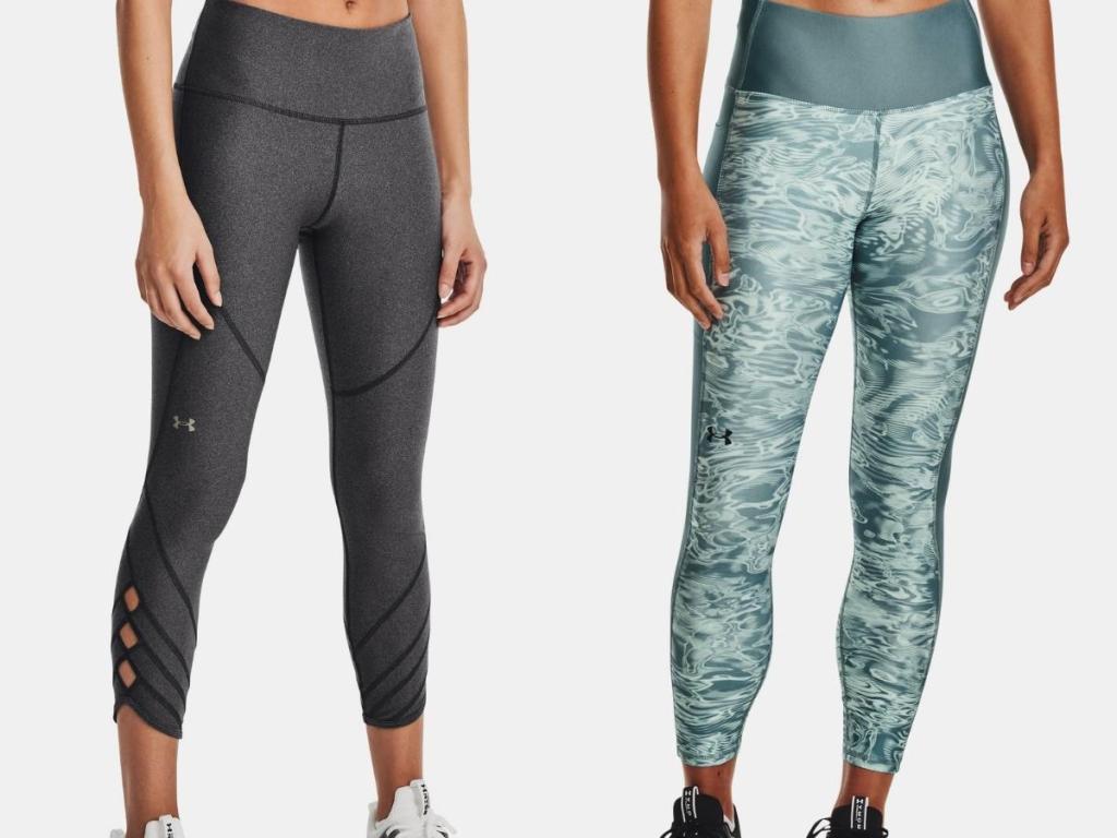 under armour women's ankle leggings in silver and blue