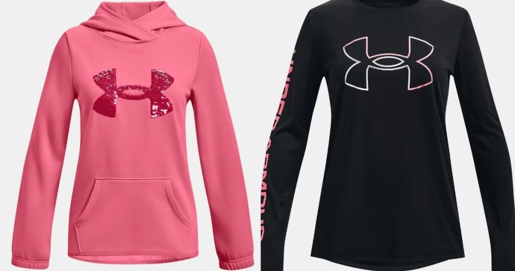 pink sequence Under Armour girls hoodie and black and pink girls tee