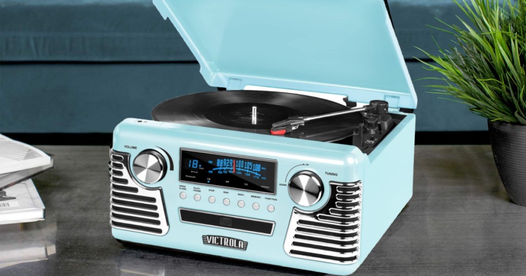 blue retro-style record player
