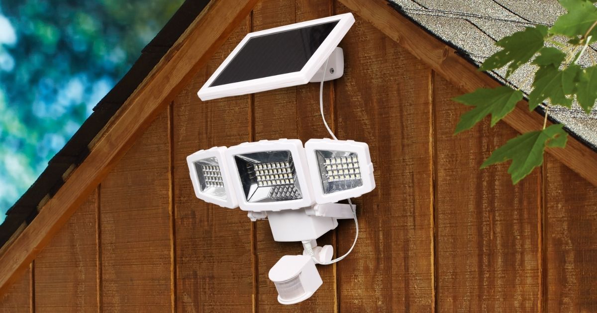  Westinghouse Triple Head Solar Security Light on top on shed