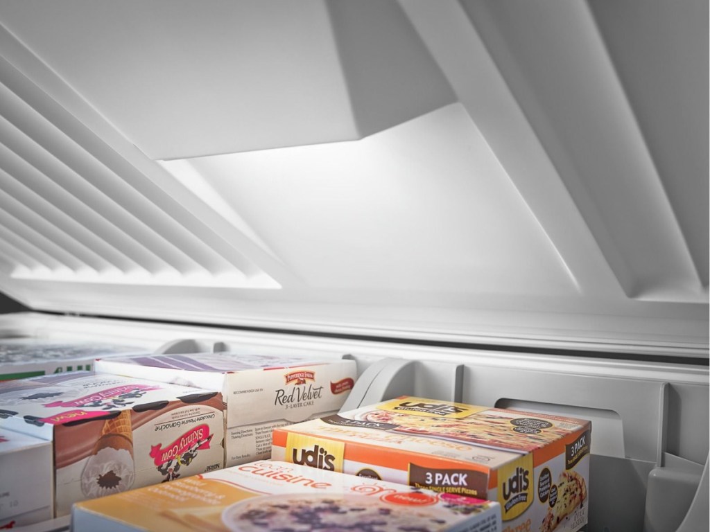 chest freezer filled with frozen food