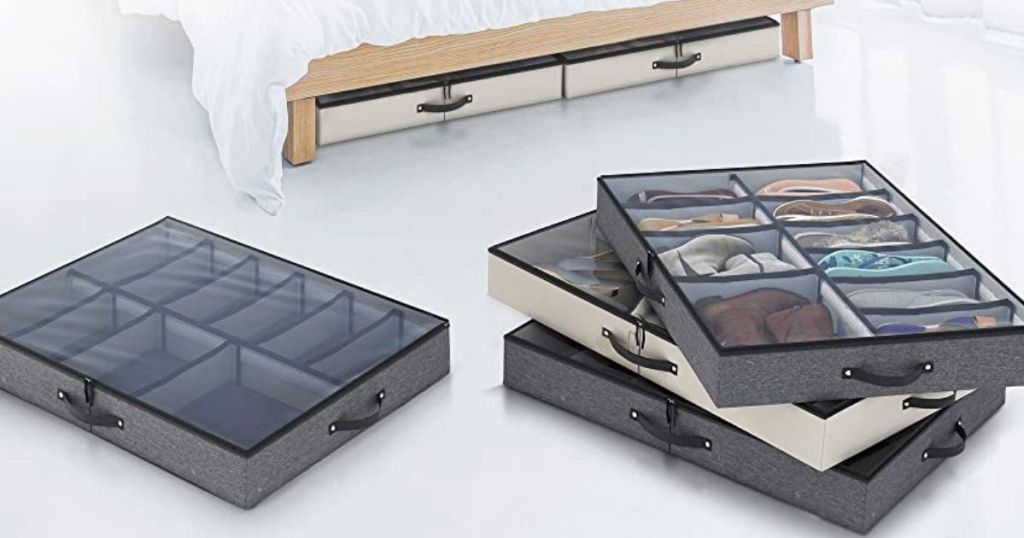 beige and gray under the bed shoe organizers