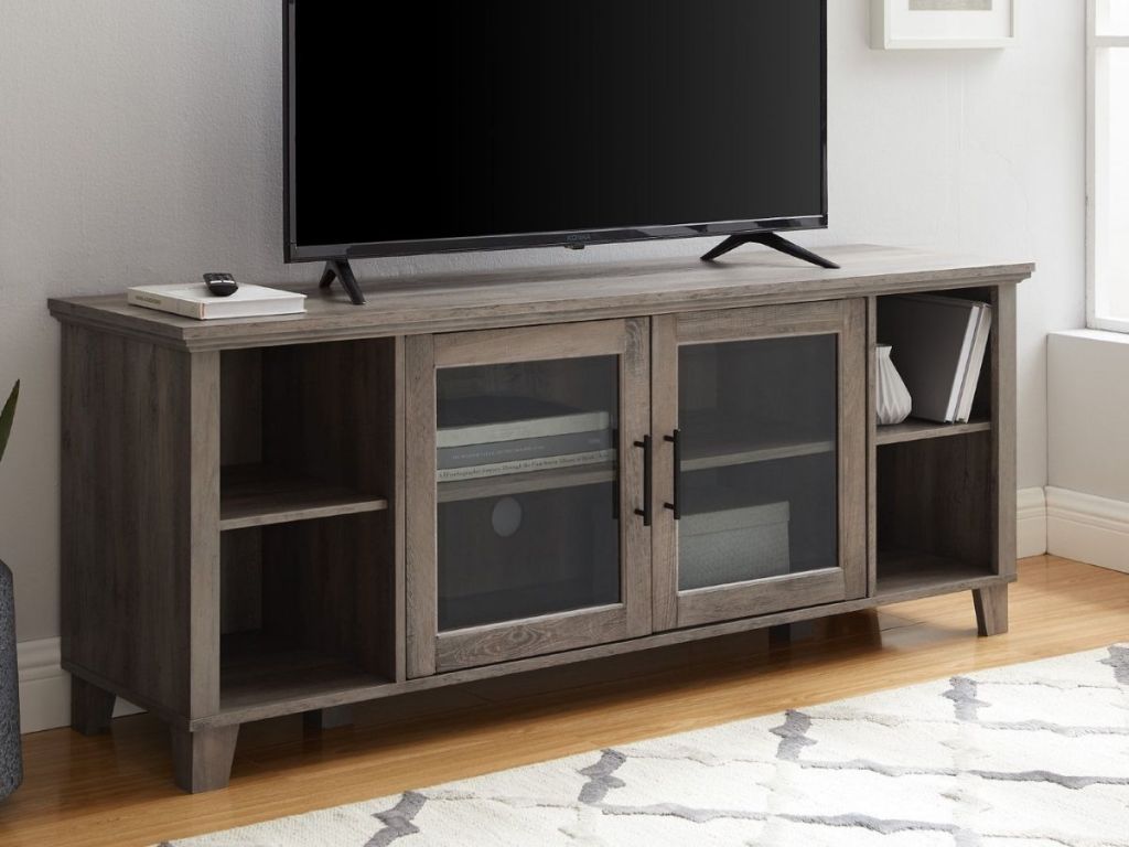 Woven Paths Transitional Glass Door TV Stand