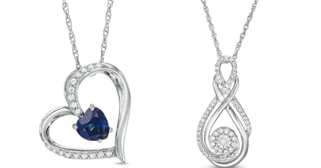 heart shaped necklace w/ sapphire and pendant diamond necklace