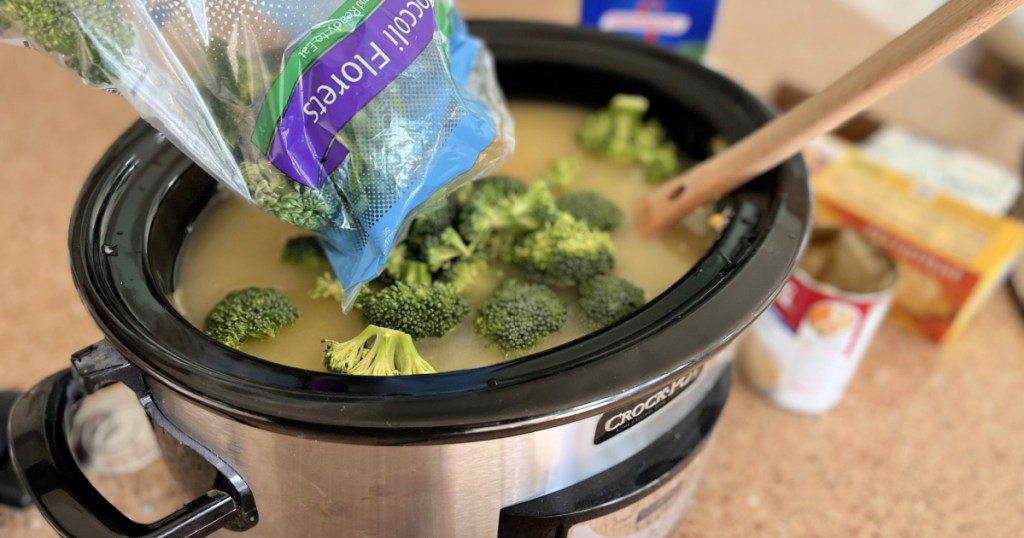 adding broccoli to slow cooker