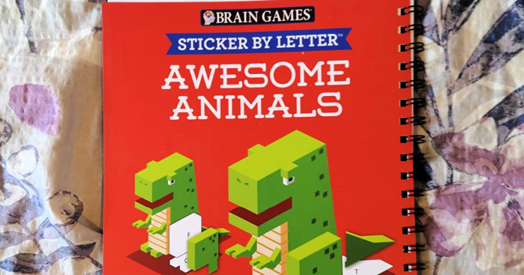 brain games sticker book on a blanket