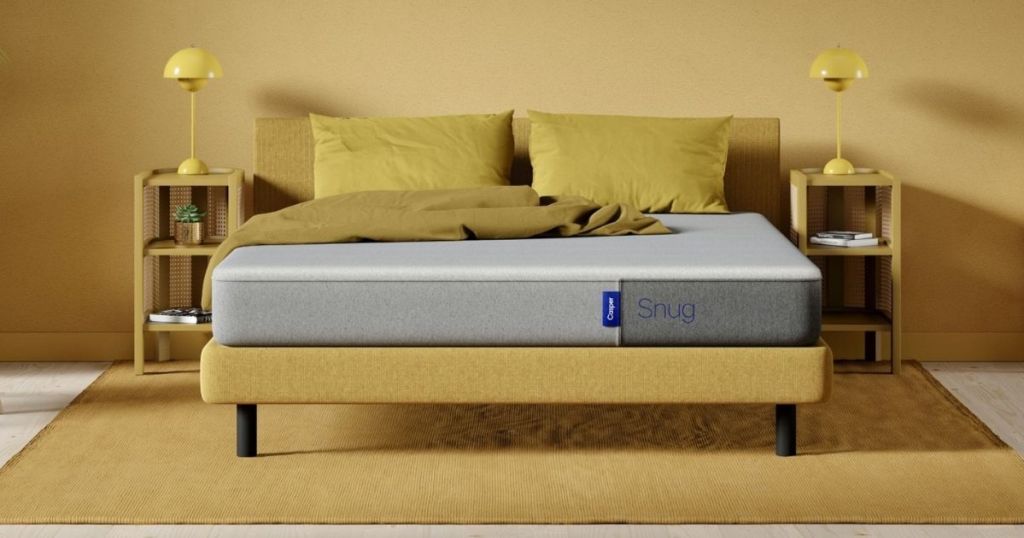 Casper Snug mattress on gold bed frame