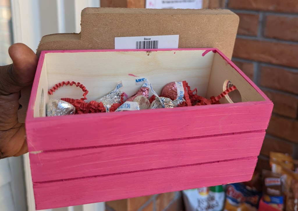 chocolates in pink crate
