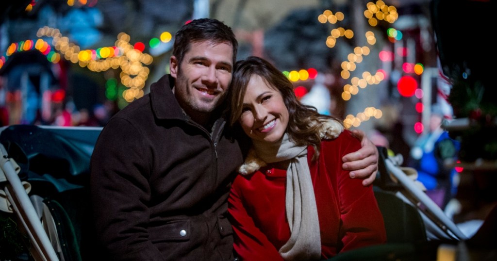 couple on a carriage ride at Christmas