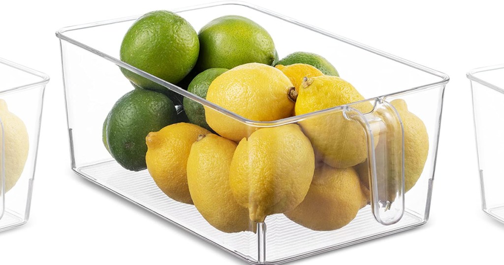 clear fridge bin with lemons in them