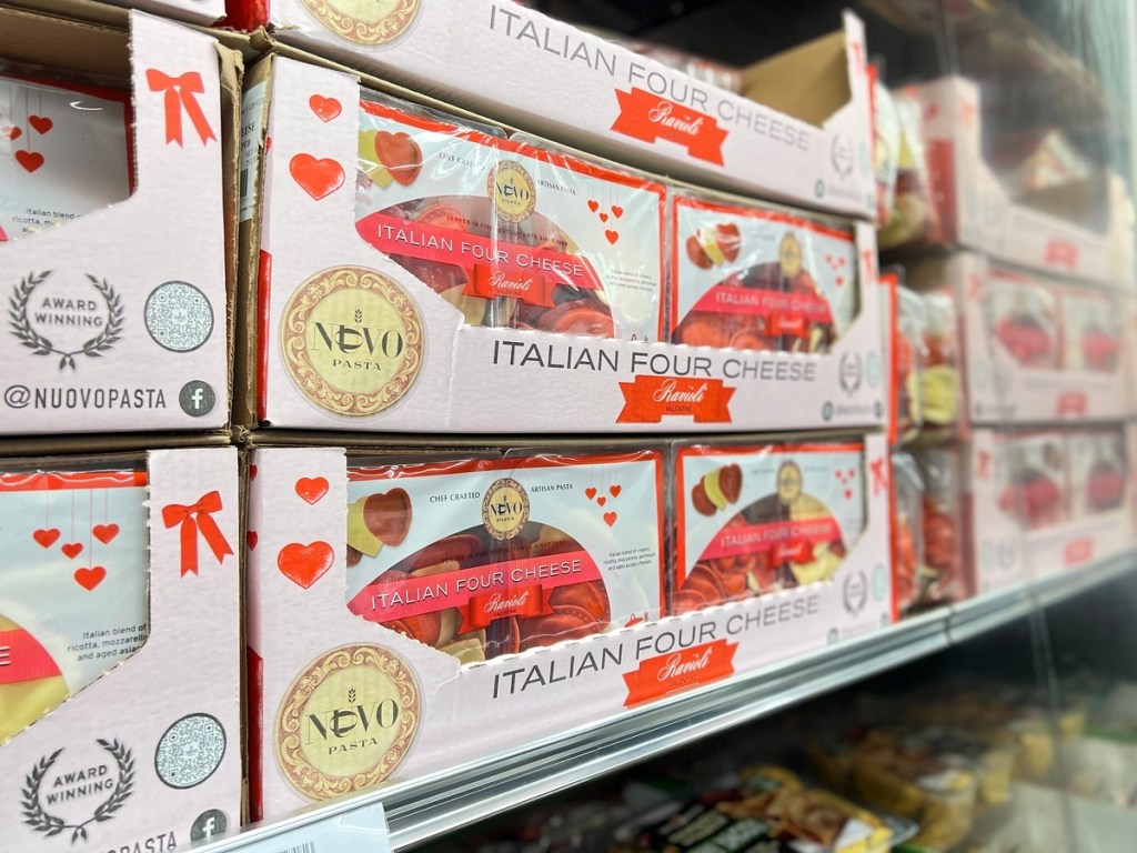 heart-shaped ravioli in boxes at Costco