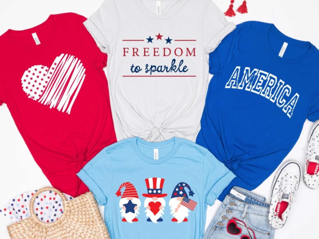 red white and blue gnome tees