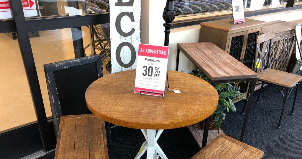 table with 30% discount sign at Hobby Lobby