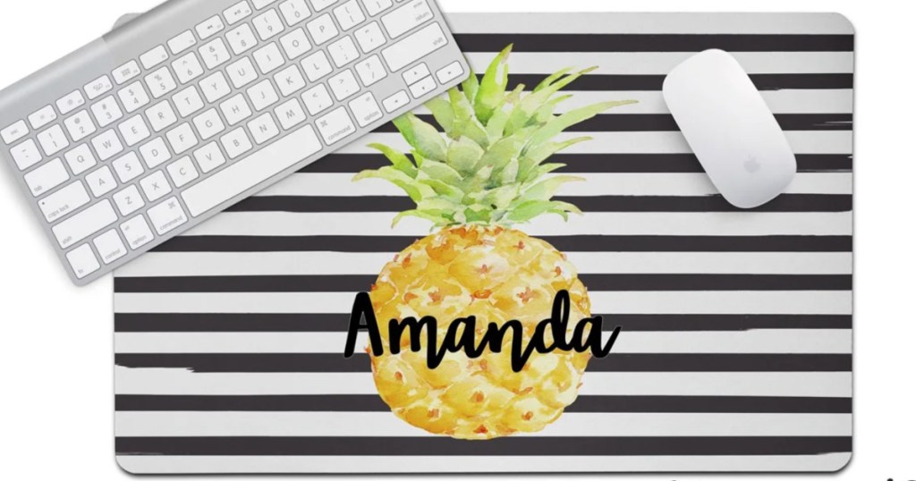 pineapple desk mat with keyboard and mouse