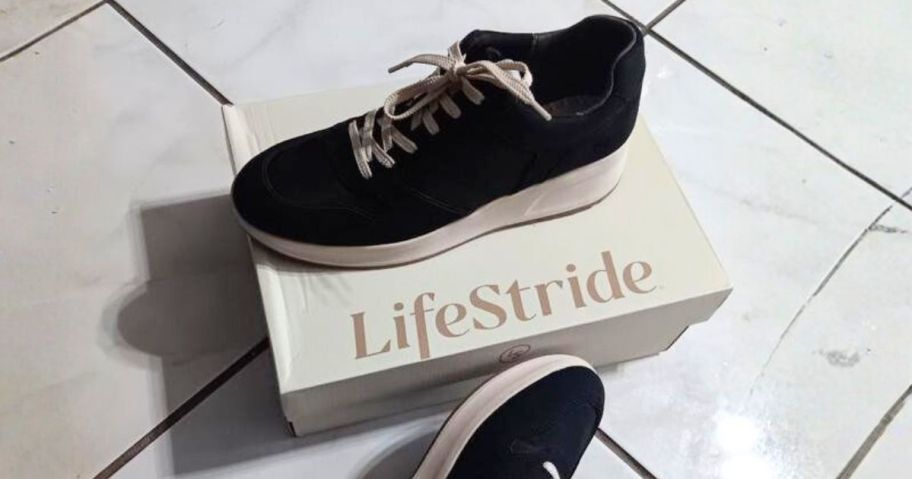 lifestride shoes and box on floor