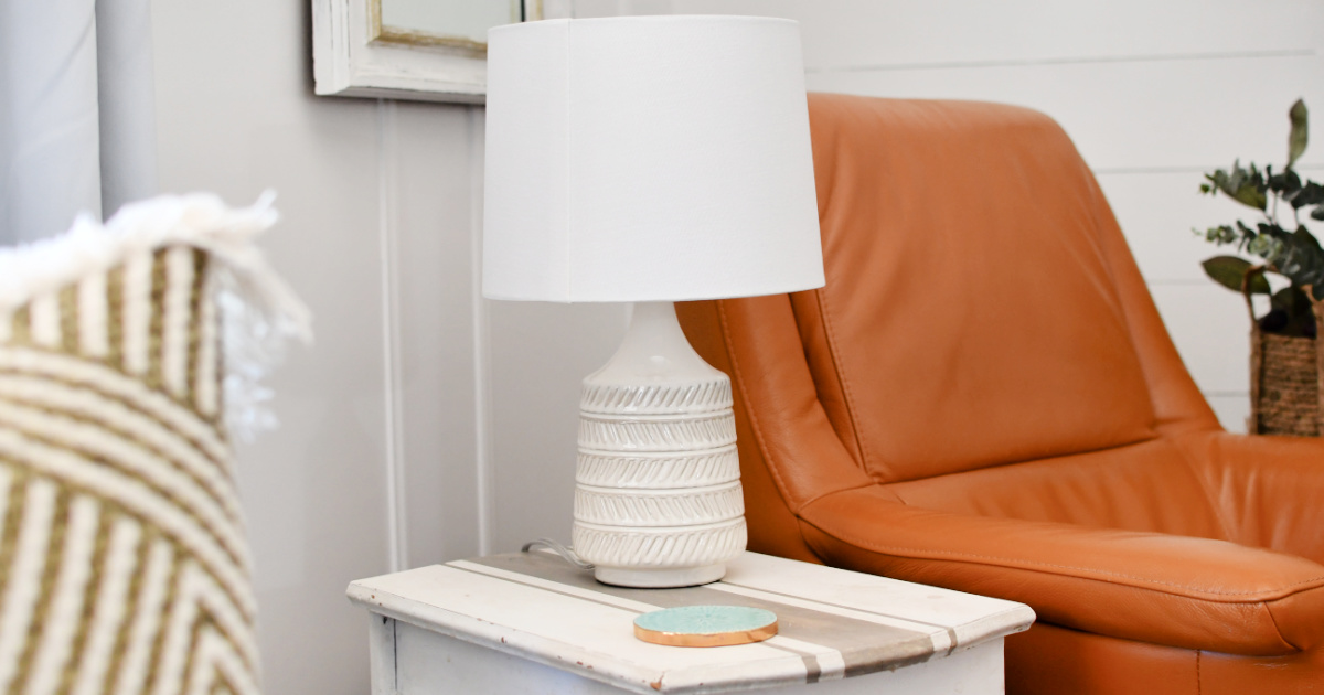 mainstays white boho lamp on a side table