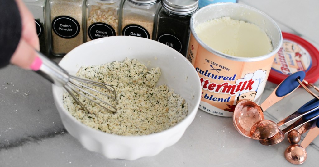 mixing homemade ranch packet using a whisk