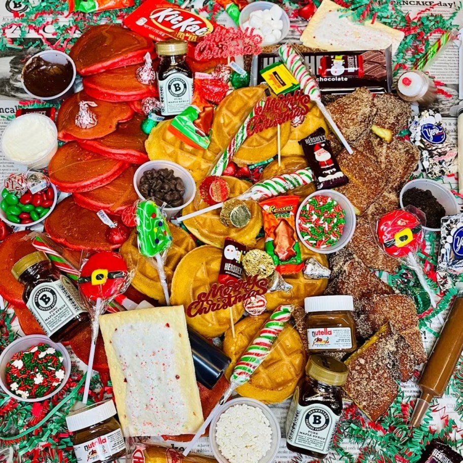 candies, pancakes, and toppings in a pancake brunch kit