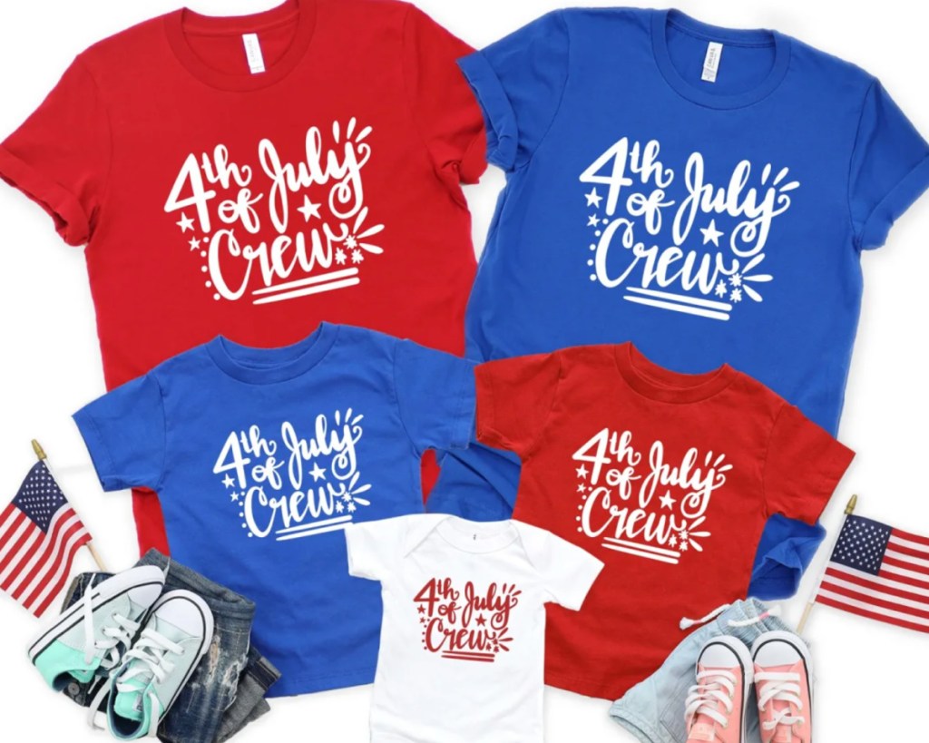 red whte and blue family tees