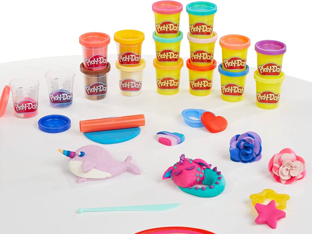 play doh sparkle and scented cans with tools 