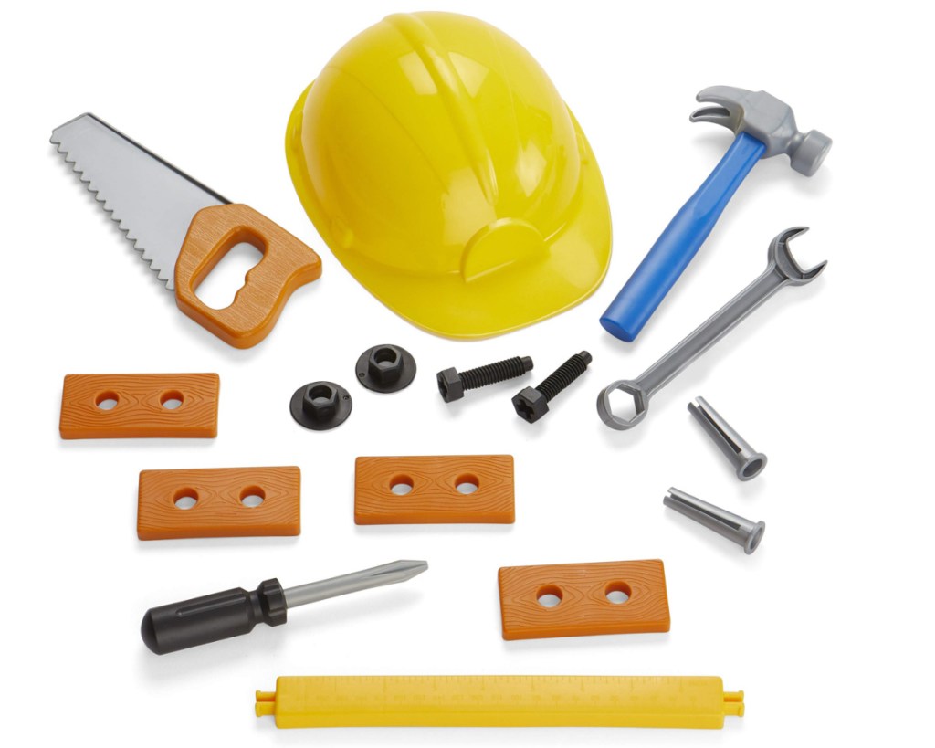 hard hat and toy tools
