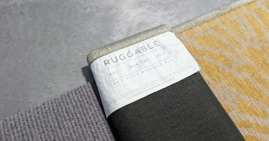 tag on underside of Ruggable washable rug