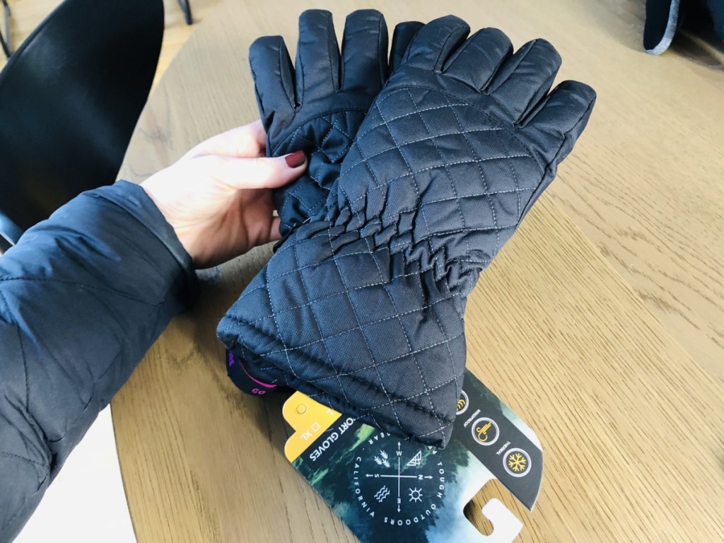 pair of black quilted ski gloves
