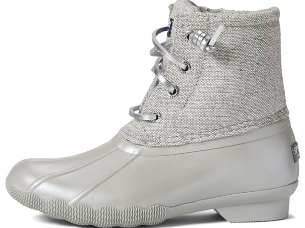 light grey/silver color Sperry kid's duck boot
